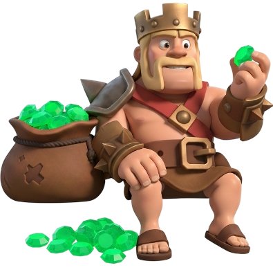 Clash of Clans Barbarian King with a bag of free gems